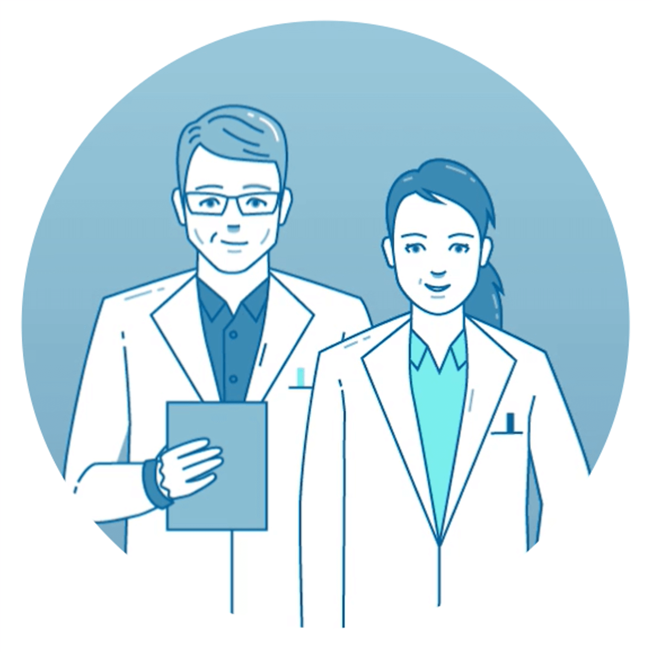 Illustration von zwei Dermatologen mit weißem Kittel